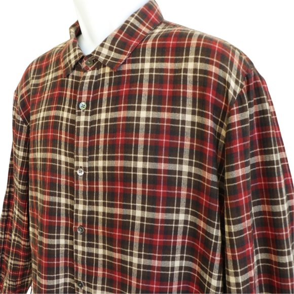 James Perse Brown Plaid Shirt Cotton Blend Long Sleeve Button Front 3 Large L Men